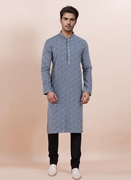 Grey Cotton Silk Jacquard Kurta Pyjama