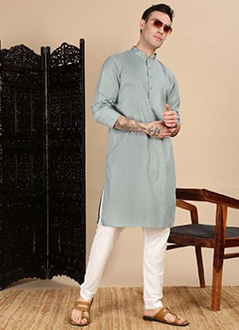 Grey Cotton Textured Kurta