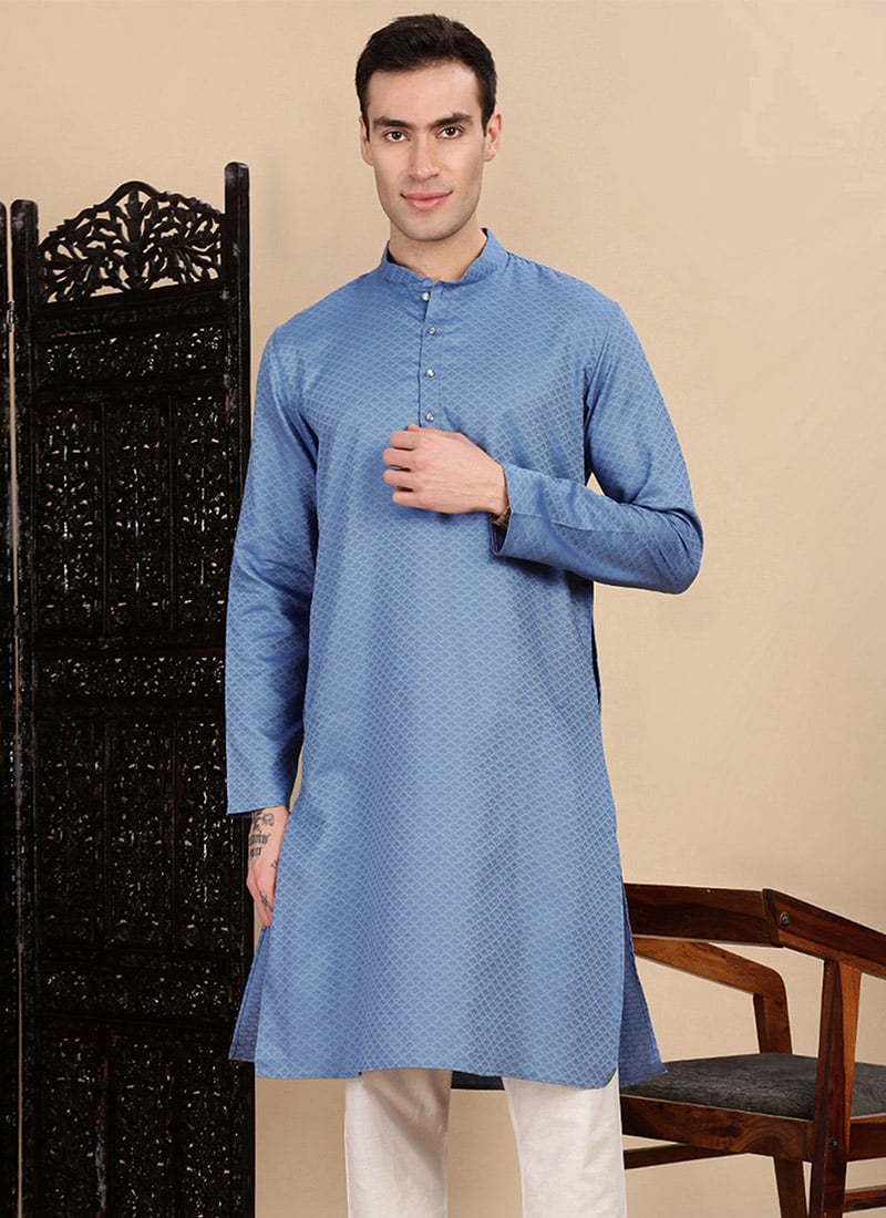 Grey Cotton Textured Kurta