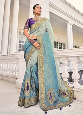 Grey Crepe Jacquard Zari Embroidered Sequins Saree