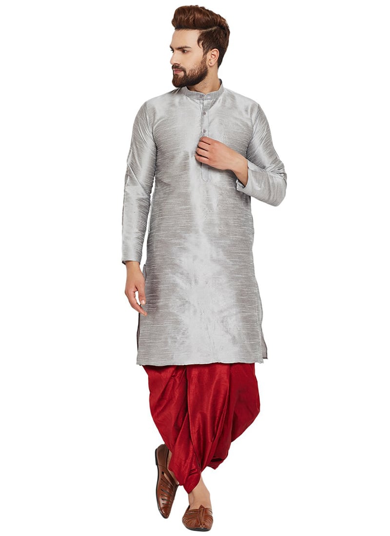 Grey Art Dupion Silk Kurta Pyjama