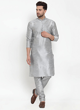 Grey Dupion Embroidered Kurta Pyjama