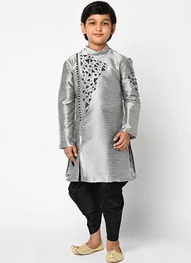 Grey Dupion Silk Embroidered Kurta Pyjama