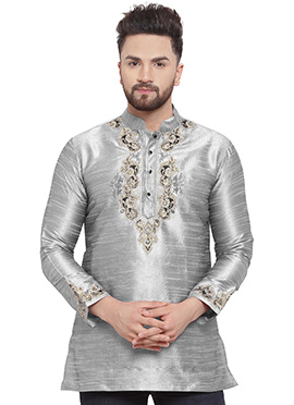 Grey Dupion Silk Kurta