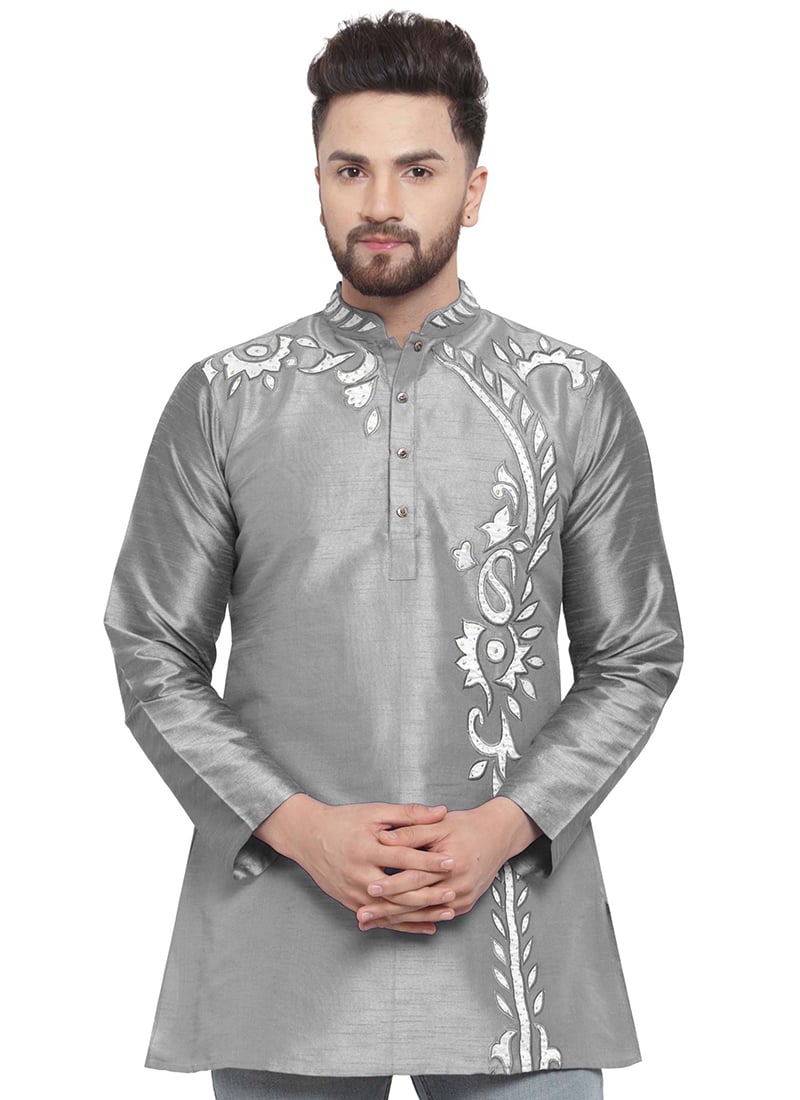 Grey Dupion Silk Kurta