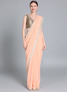 Grey Embroidered Boat Neck Style Saree