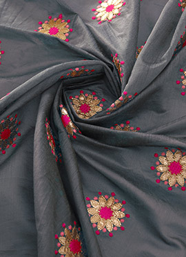Grey Embroidered Cotton Fabric