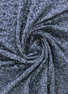 Grey Embroidered Net Fabric