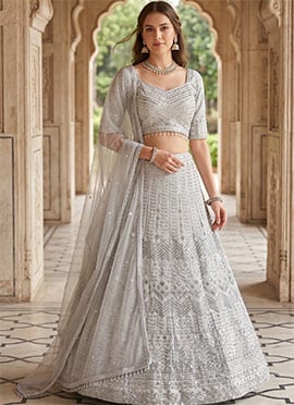 Grey Faux Georgette Embroidery Sequins Lehenga
