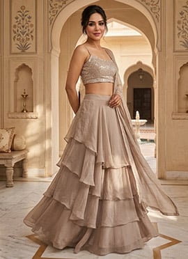 Grey Faux Georgette Hand Embroidered Lehenga