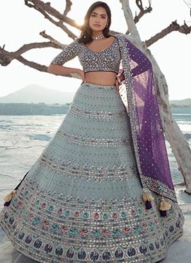 Grey Faux Georgette Sequins Lehenga