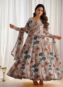 Grey Georgette Digital Print Anarkali Suit