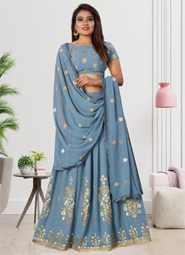 Grey Georgette Embroidered A Line Lehenga