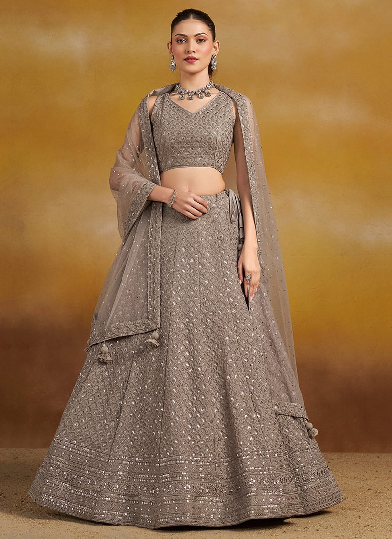 Grey Georgette Embroidered Sequins Lehenga
