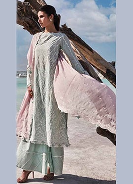 Grey Georgette Embroidery Straight Pant Suit