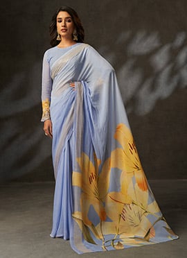 Grey Georgette Floral Digital Print Saree