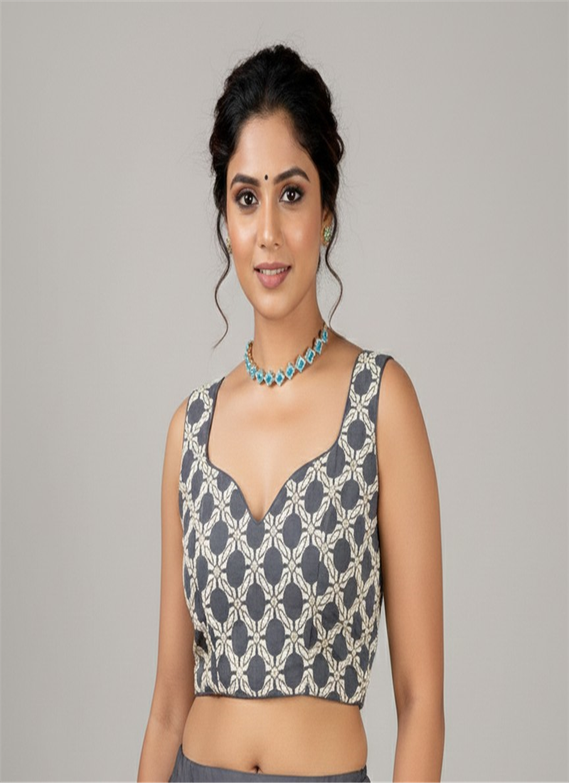 Grey Georgette Sweetheart Fancy Blouse Festive Wear