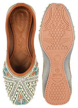 Grey Hand Embroidered Sequins With Moti And Stone Work Juti