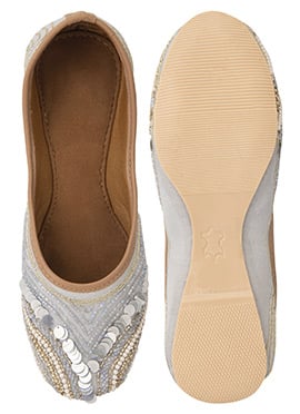 Grey Hand Embroidered Sequins With Stone And Moti Work Juti