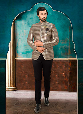 Grey Jacquard Bandhgala Jacket