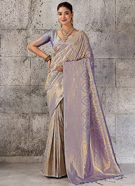 Grey Kanjivaram Silk Zari Jauquard Woven Saree