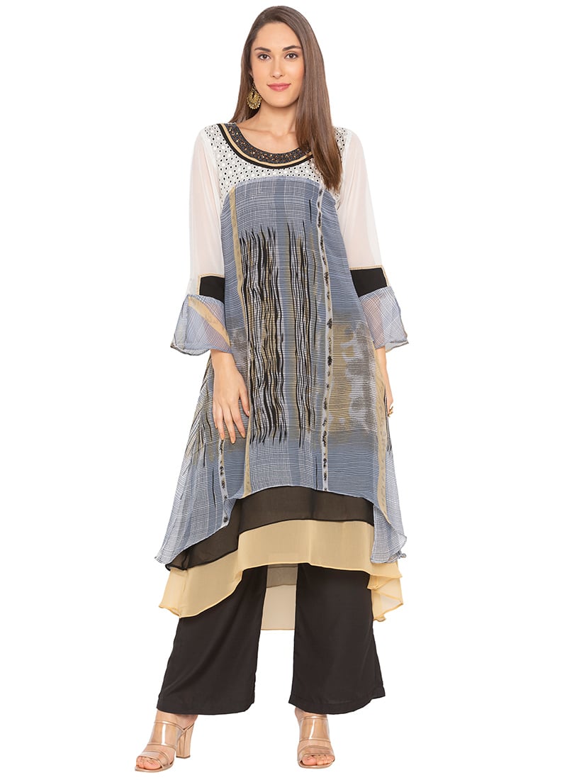 Grey Kurta Palazzo Set After Six Wear