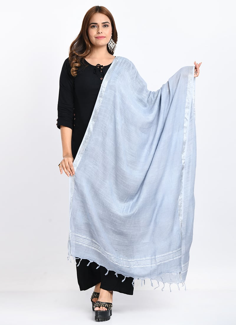 Grey Linen Cotton Dupatta Work Wear