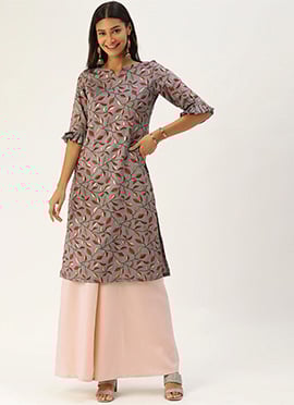 Grey Modal Silk N Pink Palazzo Set