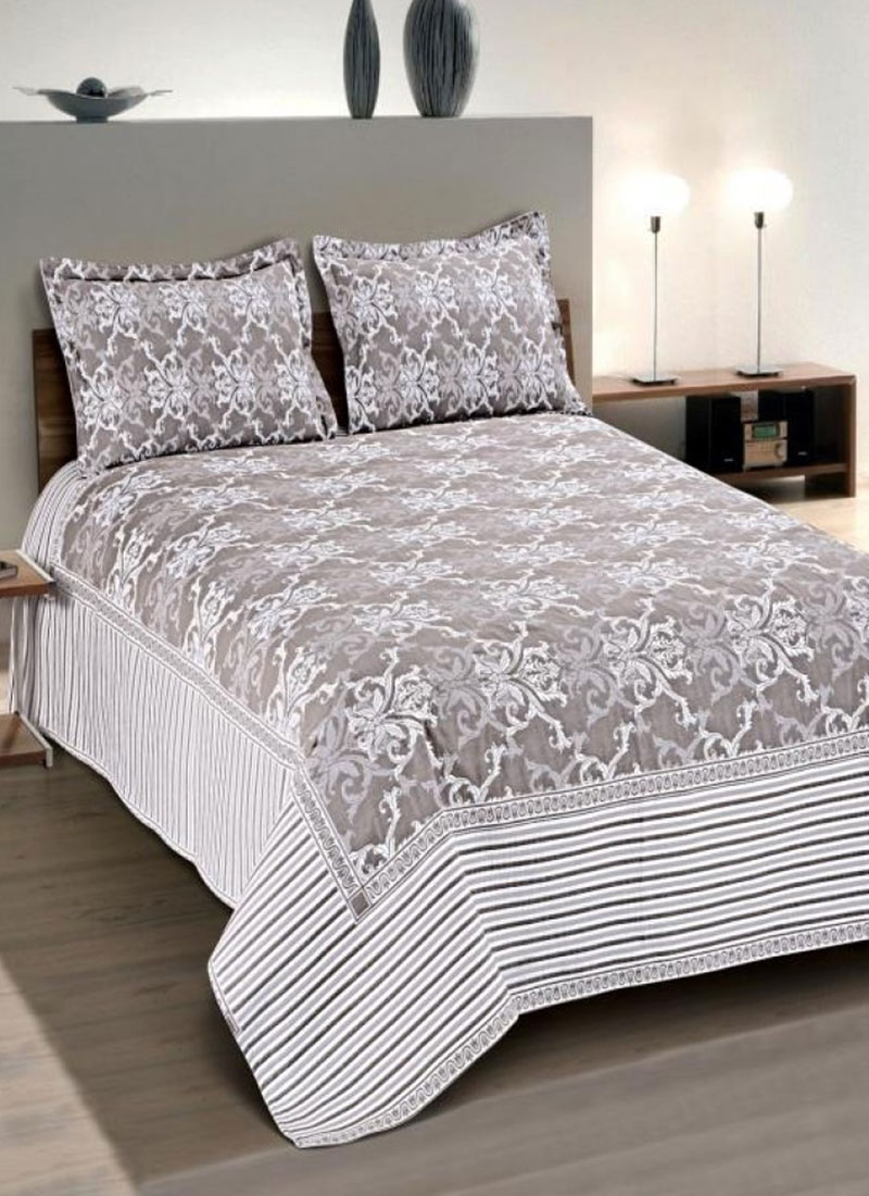 Buy Grey N White Cotton Bed Sheet Set, bedsheets Online Shopping