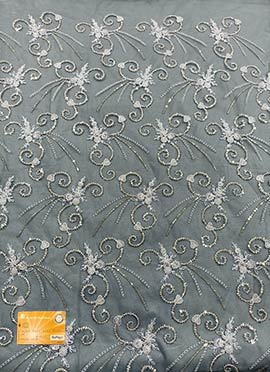 Grey Net Embroidered Fabric