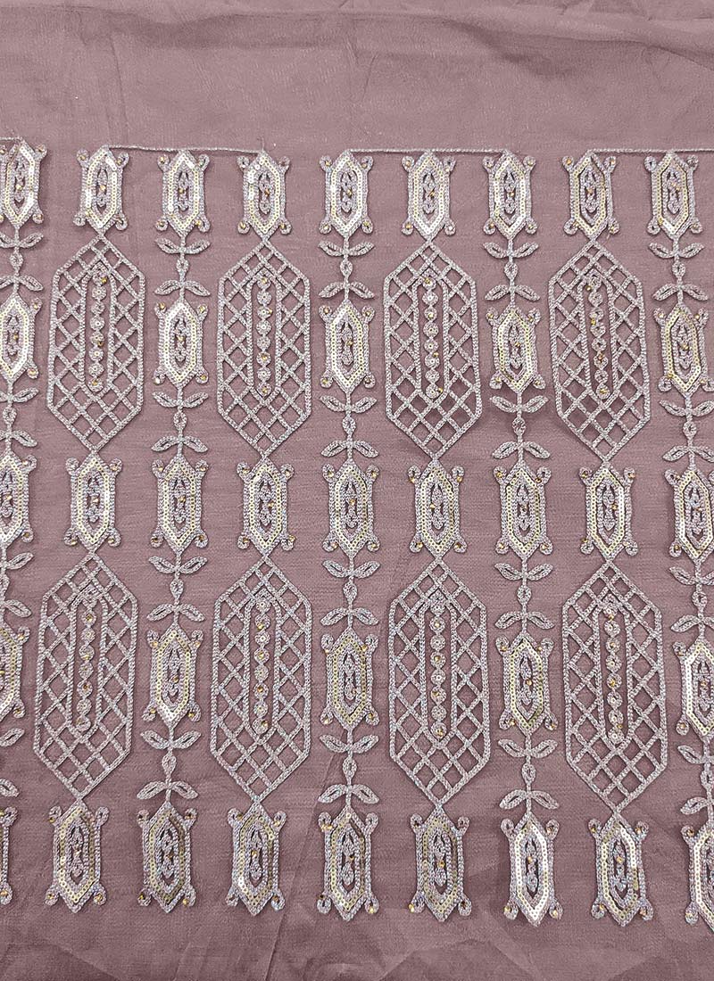 Lavender Grey Net Embroidered Fabric