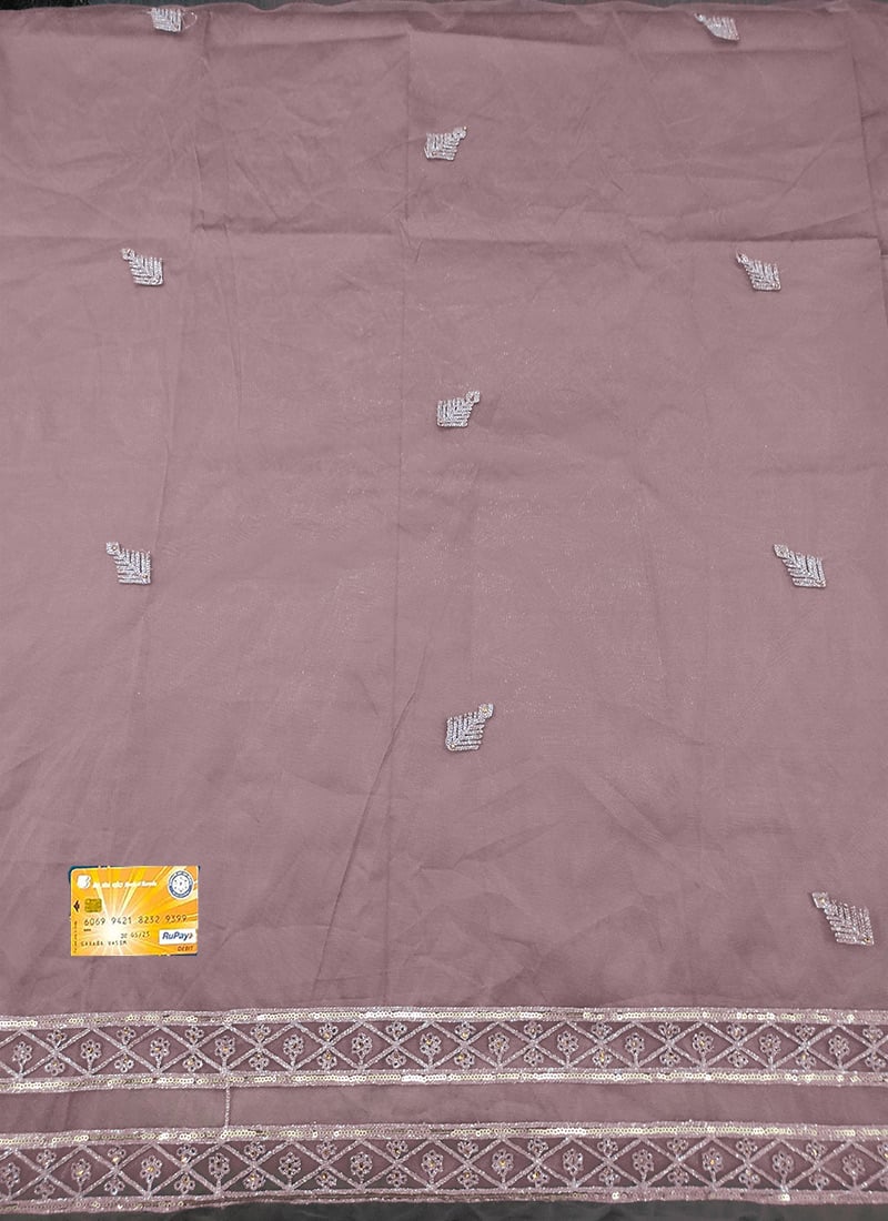 Lavender Grey Net Embroidered Fabric