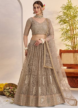 Grey Net Embroidered Sequins Lehenga