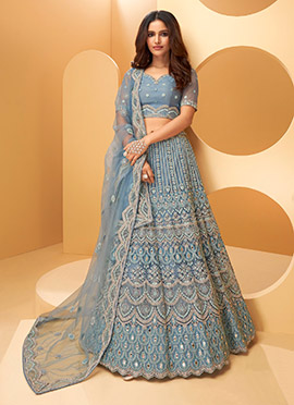 Grey Net Women Umbrella Lehenga