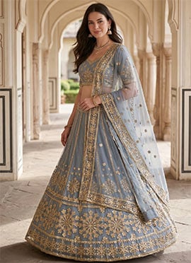 Grey Net Embroidery Sequins Lehenga