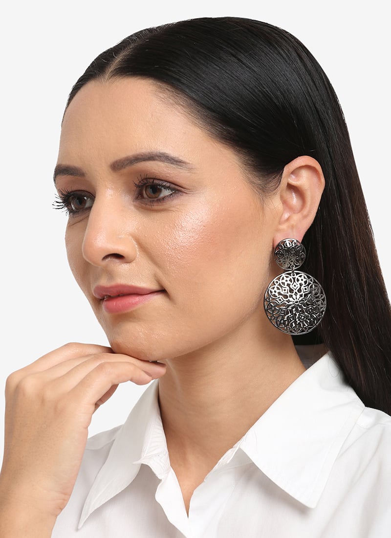 Grey Oxidised Danglers Festive Wear