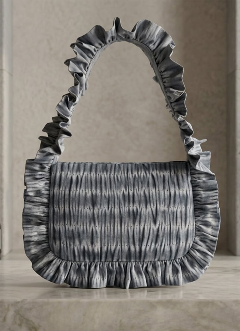 Grey Printed Cotton Handbag