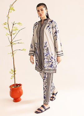 Grey Printed Indowestern Co ord Set