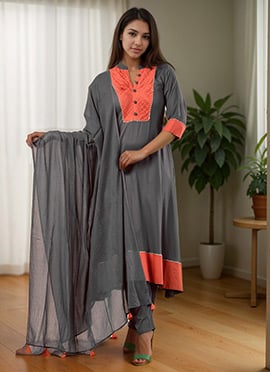 Grey Rayon A Line Straight Pant Suit