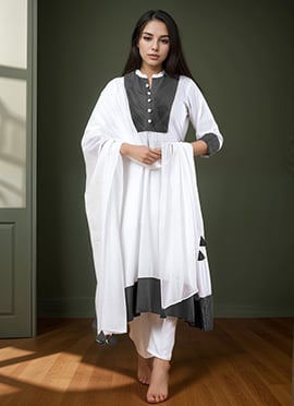 Grey Rayon A Line Straight Pant Suit