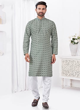 Grey Rayon Cotton Printed Kurta Pyjama