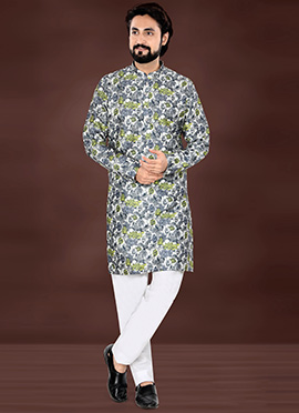 Grey Rayon Digital Print Kurta Pyjama