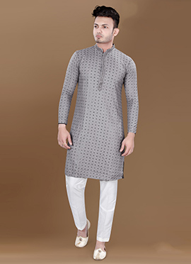 Grey Rayon Sequins Kurta Pyjama