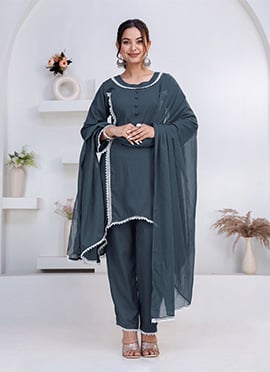 Grey Rayon Straight Pant Suit