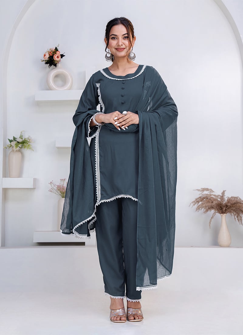 Grey Rayon Straight Pant Suit After Six Wear