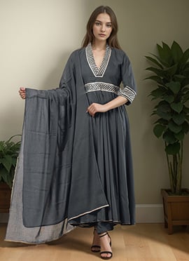 Grey Rayon Zari Gota Patti Anarkali Suit