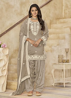 Grey Roman Silk Embroidered Sequins Salwar Suit