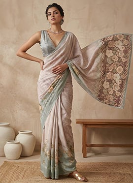 Grey Shimmer Printed Saree