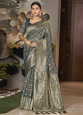 Grey Shimmer Silk Zari Saree