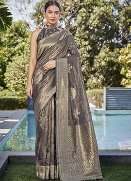 Grey Shimmer Silk Zari Woven Saree
